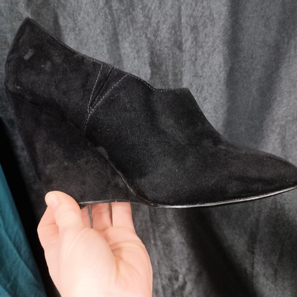 Charles Black Suede Wedge Booties - Picture 4 of 11